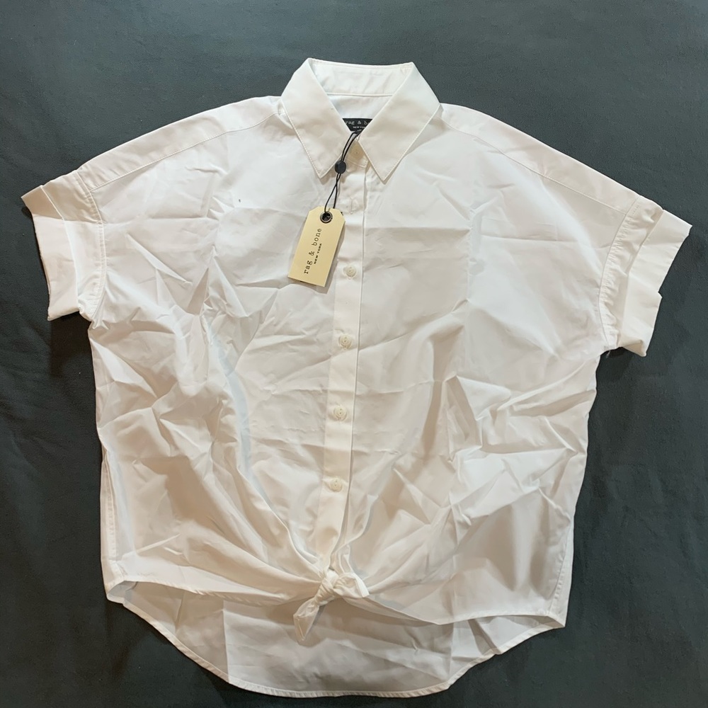 RAG AND BONE WHITE LENNY TIE SHORT SLEEVE SHIRT